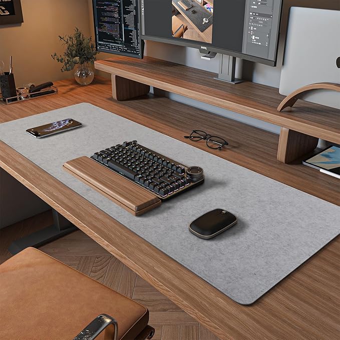 DAWNTREES Felt Desk Pad, Large Felt Mouse Pad and Keyboard Mat, 36" x 12" | Non-Slip Computer Desk Mat XL,Desk Protector for Office (light gray) by PremiumDeskPadatDawnTrees