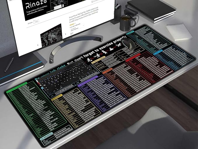 Rinaze Large Mouse Pad With Excel Shortcuts Cheat Sheet, Excel Tips Desk Mat, XXL Gaming Mousepad Keyboard Pad, Office Accessories for Computer, Mac, PC and Laptop - Image 8