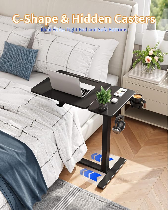 YIHAYO 24 x 16 Inches Electric Adjustable Overbed Bedside Table, Black - Image 5