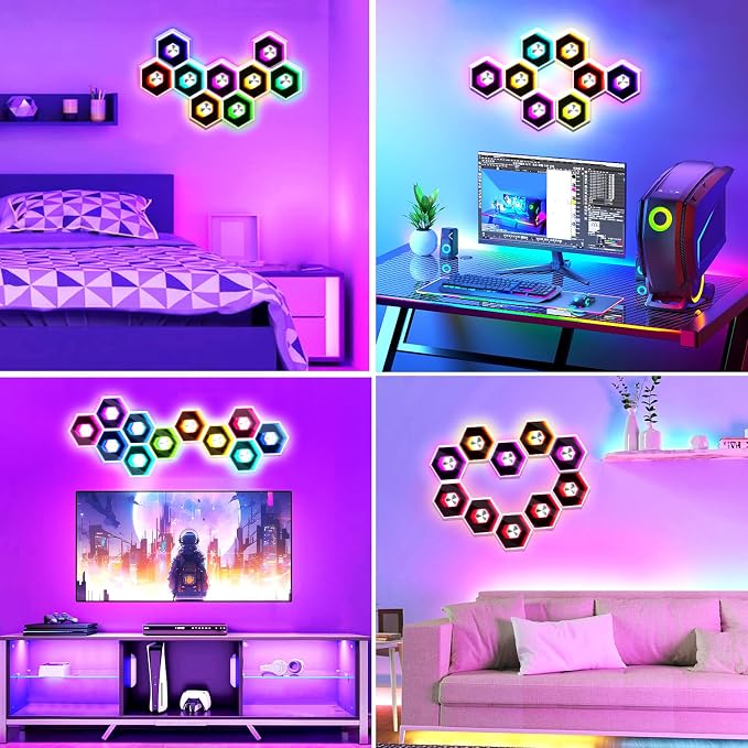 Hexagon LED Lights - 12 Pack Smart APP Gaming Decor - Image 5