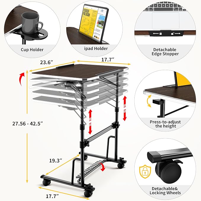 FoldWise Foldable Standing & Rolling Desk, Upgraded Portable Desk on Wheels - Image 2