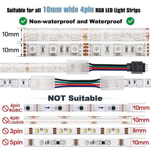 Solderless LED Strip Connectors 4 Pin,RGB Strip to Controller Jumper - Image 4