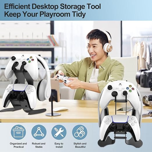 DOYO Controller Stand Organizer for Desk, Universal Headphone Stand for Xbox PS5 PS4 Switch, Headset Holder & Desk Mounts, Gaming Desk Accessories Controller Holder, Gaming Equipment Headset Holder - Image 3