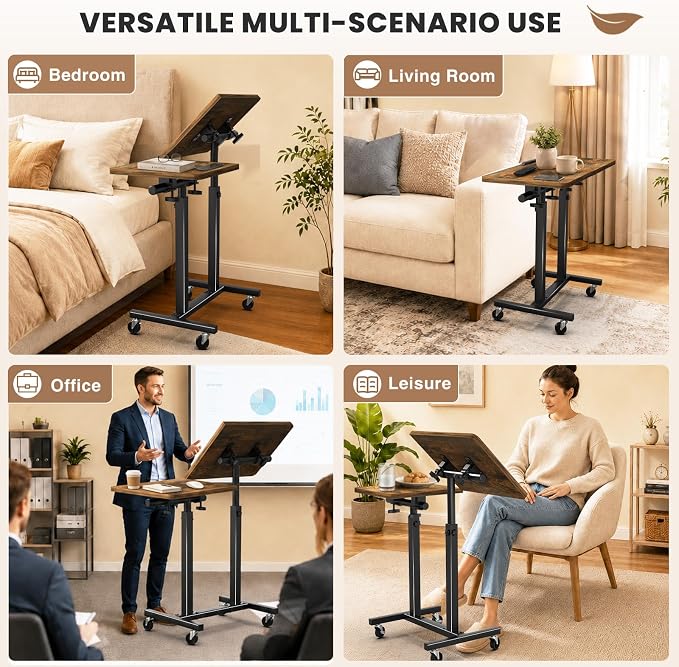 Elowen Rolling Laptop Desk with Wheels, Double-Pole Portable Overbed Table - Image 7