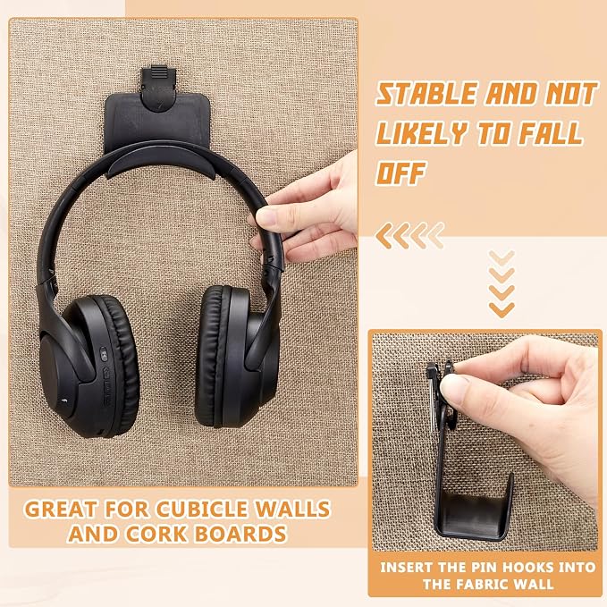 Geelin 4 Pcs Cubicle Accessories Set Include 2 Adjustable Double Cubicle Hooks 2 Fabric Wall Headphone Stands for Office Space-Saving Hanger Set - Image 4