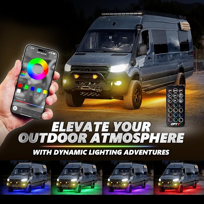 OPT7 Aura Pro RGB Aluminum RV Underglow Lights with App & Remote Control - Image 2