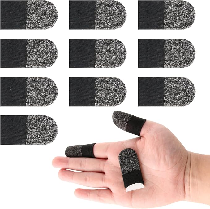 10 Pcs Gaming Finger Gloves Sleeves, Gamer Touch Screen Finger Tips, Silver Fibers Breathable Sweatproof Mobile Game Assist Smooth Thin Thumb Protector Compatible with All Touchscreen Devices by Unknown