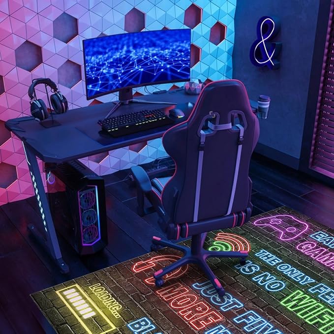 Gaming Chair Mat for Carpet Hardwood Tile Floor,36"x48" Gaming Rug for Gaming Room, Under Desk Non Slip Gamer Rug,Low-Pile Game Room Rug,Rubber Backing Large Gaming Chair Floor Mat,Printed Neon - Image 2