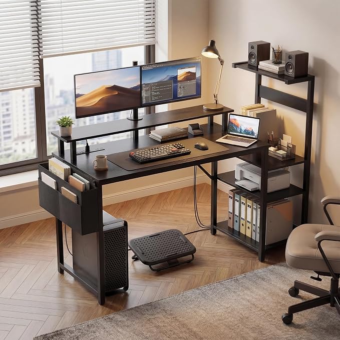 Gaming Desk 47 Inch Computer Table with Storage Shelves & Monitor Stand - Image 8