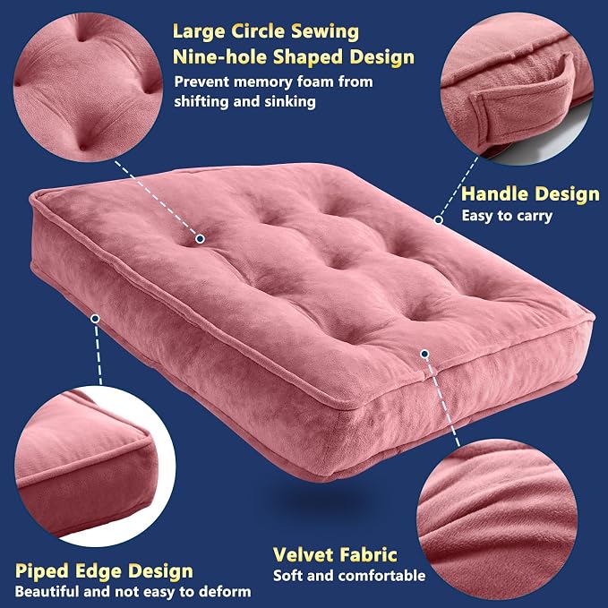 1 MIDDLE ONE Floor Pillow Set of 2, Memory Foam Meditation Cushion, Floor Cushions for Adults Sitting, Large Square Seat Cushions for Yoga, Living Room, 20x20 Inch (Pink) - Image 4