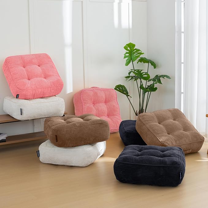 HIGOGOGO 8" Extra Thick Floor Pillow Cushion for Adults, Meditation Cushion Pillow, Large Square Floor Sitting, Tufted Corduroy Cover, for Tatami Living Room or Yoga, 22x22 Inch, Pink - Image 8