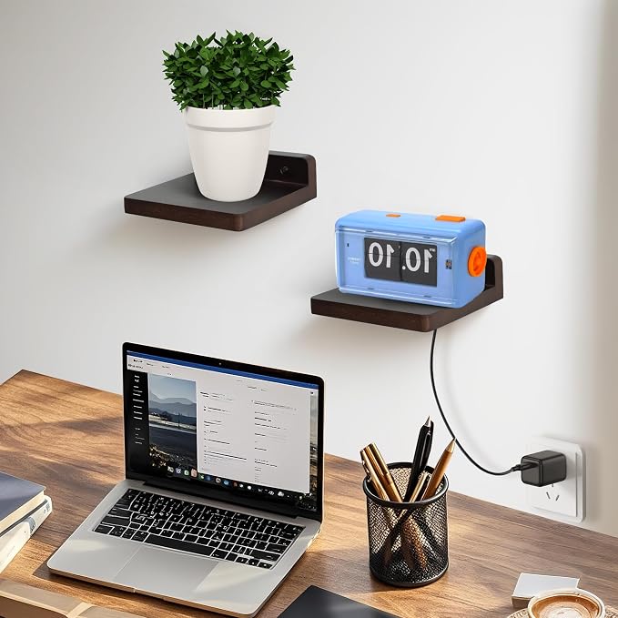 Small Floating Shelf for Wall,5 Inch Wooden Wall Shelf Set of 6,Mini Speaker, Baby Monitor,Cameras，Figurines Display Stand, for Bedroom, Gaming Room, Living Room, Bathroom, Office(Walnut) - Image 5