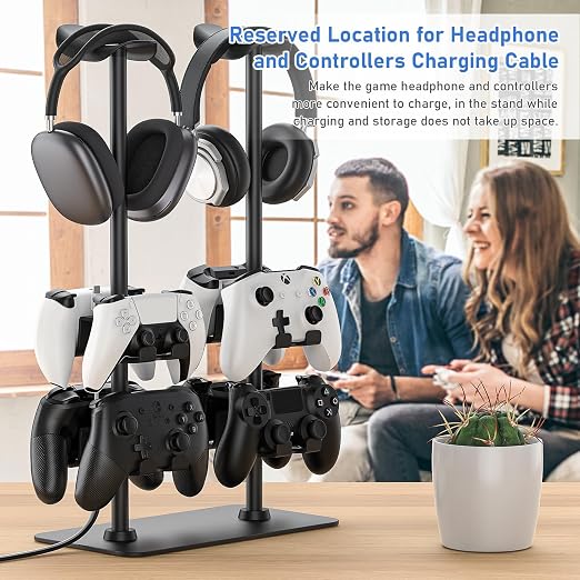 MANMUVIMO Headset Stand Controller Holder for 2 Headset and 8 Controller, Headphone Stand Gaming Controller Holder for PS5 Xbox Airpods Beats Bose, Gaming Room Accessories, Gamer Gifts for Men - Image 7