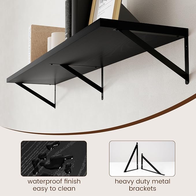 Axeman Floating Shelves for Wall Black- 55 Inch Wide x 12 Inch Deep Wall Shelves Set of 2 - Black Deep Wood Floating Shelves for Living Room Bedroom Laundry Room - Image 5