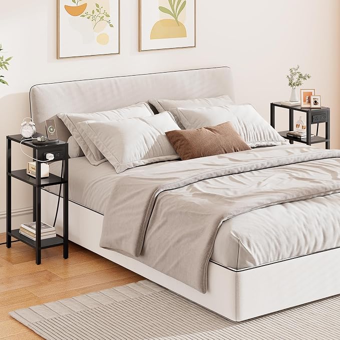 TUTOTAK Narrow Side Table, 3-Tier Small End Table with Charging Station - Image 5
