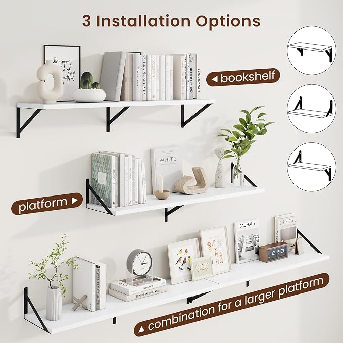 Axeman Deep Floating Shelves, 40'' x 10'' White Wall Shelves Set of 2 - Image 4