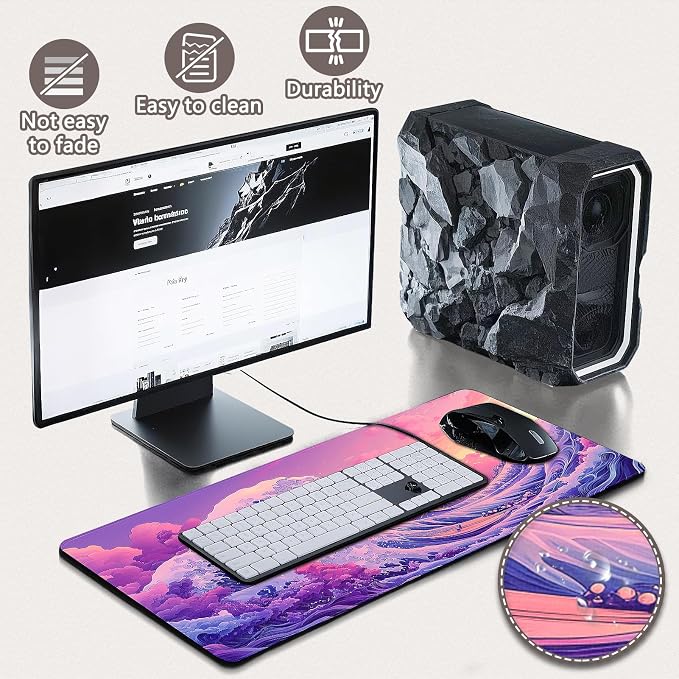Mouse Pad Gaming - Desk Mat for Keyboard and Mouse - Kanagawa Large Mouse Pad for Desk, Japanese Sea Wave Mousepad (31.5" x 11.8") with Non-Slip Base, Desks Pad Mat for Gaming, Office and Home - Image 4