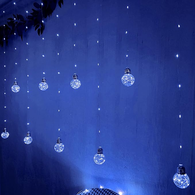YOLIGHT Wishing Ball Curtain Lights 200 LED Window Curtain String Lights with Remote, USB Battery Powered Twinkle Globe Fairy Lights for Wedding Party Bedroom Christmas Halloween Decoration (Blue) - Image 7