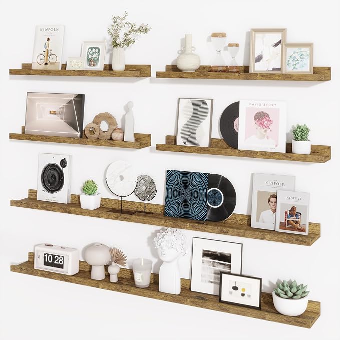 Picture Ledge Shelf, Floating Shelves for Wall Decor, Brown, Set of 6, 55'' by Axeman