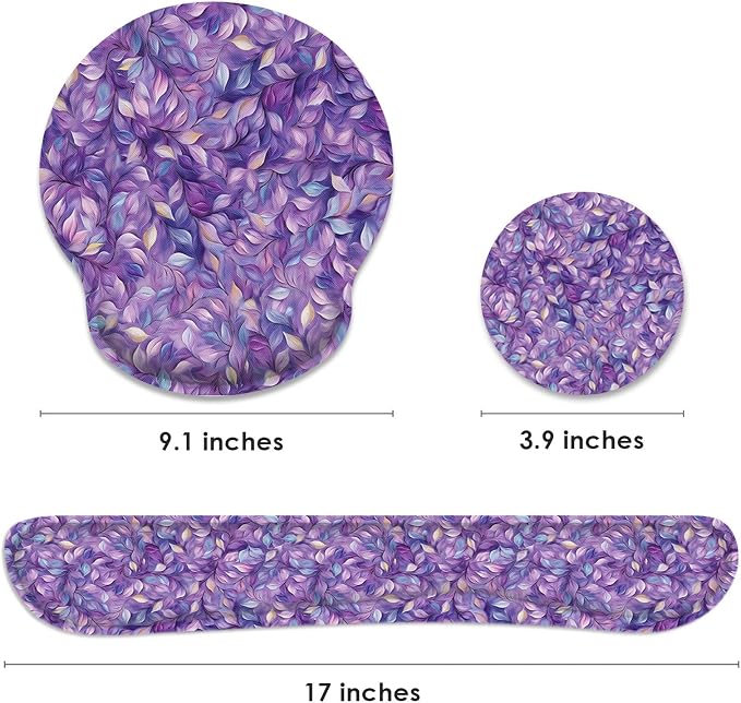 Britimes Ergonomic Mouse Pad Set with Wrist Rest, Purple Leaves - Image 2