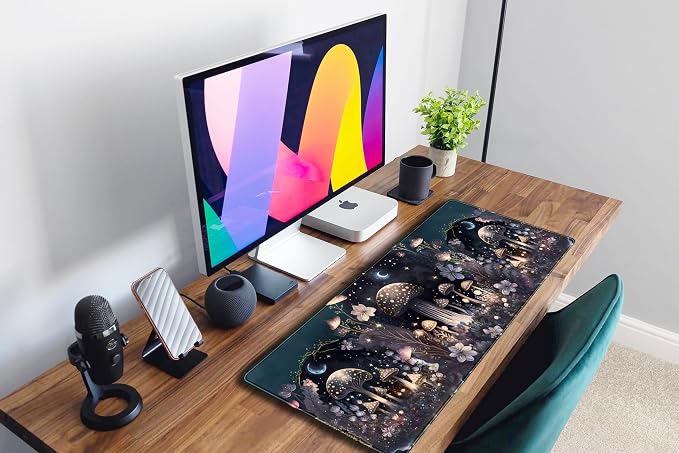 Teng DA Qing Cute Dark Mushroom Moon Night Mouse Pad XL Extended Gaming Mat with Stitched Edges, Computer Laptop Keyboard and Mouse Mat for Women Office Desk Decor, 31.5x11.8 in - Image 6