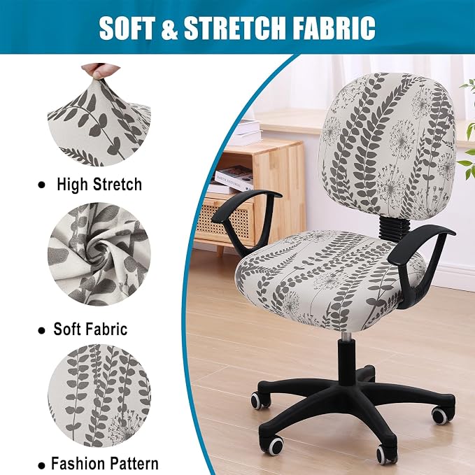 Smiry Stretch Printed Office Computer Desk Chair Covers for Seat & Backrest | Stretch Fit, Soft Fabric Universal Washable Removable, Anti-Dust Rotating Chair Slipcovers Protector - Image 6