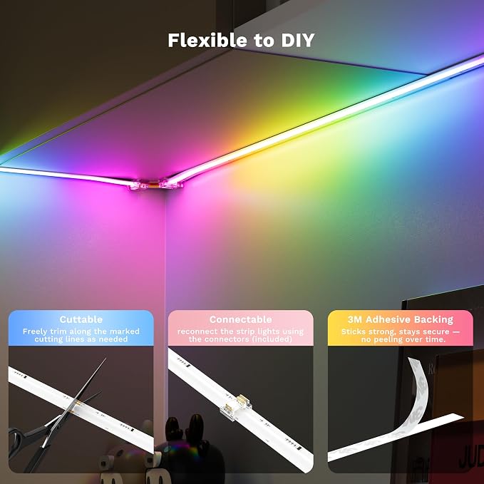 MIWISE LED Strip Lights,RGB Smart IC COB LED Strip Light Color Chasing,24ft Multicolor Flexible LED Tape Light,Music Sync with APP Control,Addressable DIY 16M Colors,for Cabinet,Bedroom,Party Decor - Image 8