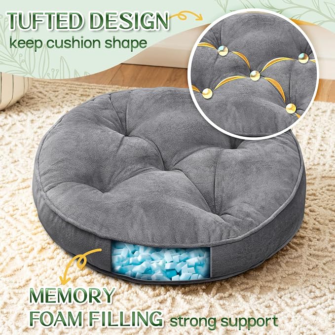 1 MIDDLE ONE Floor Pillow Set of 2, Memory Foam Meditation Cushion, Floor Cushions for Adults Sitting, Large Round Seat Cushions for Yoga, Living Room, 20x20 Inch (Round | Grey) - Image 2