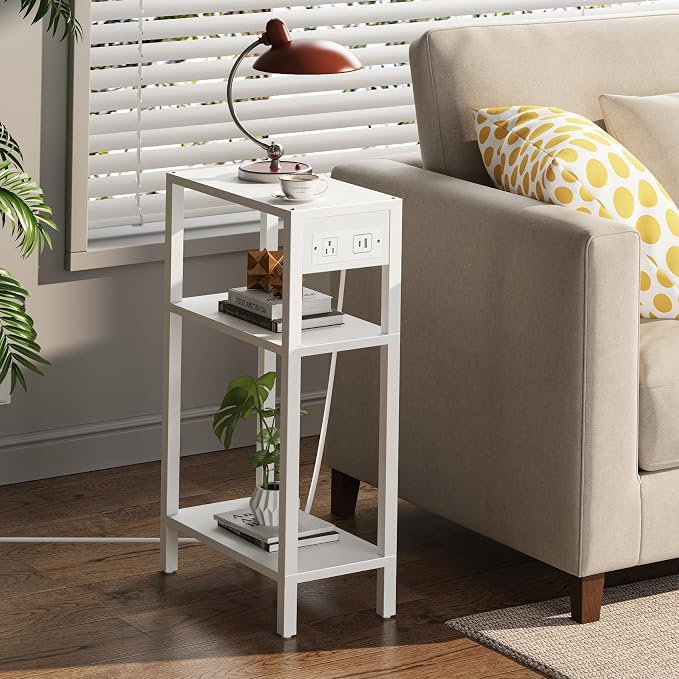 TUTOTAK Narrow Side Table, 3-Tier Small End Table with Charging Station - Image 8