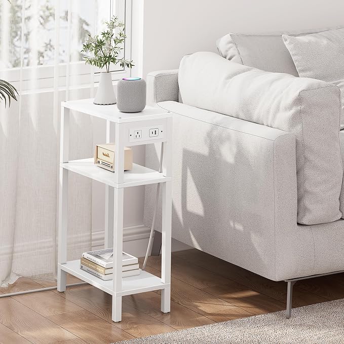 TUTOTAK Narrow Side Table, 3-Tier Small End Table with Charging Station - Image 7