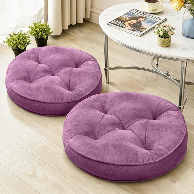 1 MIDDLE ONE Floor Pillow Set of 2, Memory Foam Meditation Cushion, Floor Cushions for Adults Sitting, Large Round Seat Cushions for Yoga, Living Room, 20x20 Inch (Round | Pearly Purple) by 1MIDDLEONE