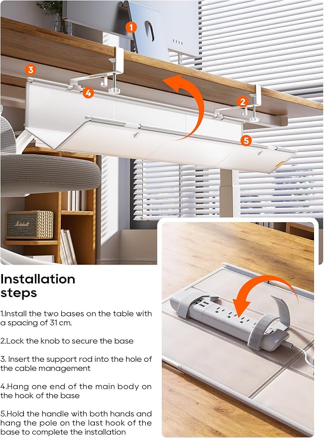 39" No Drill Under Desk Cable Management Tray (White) - Image 7