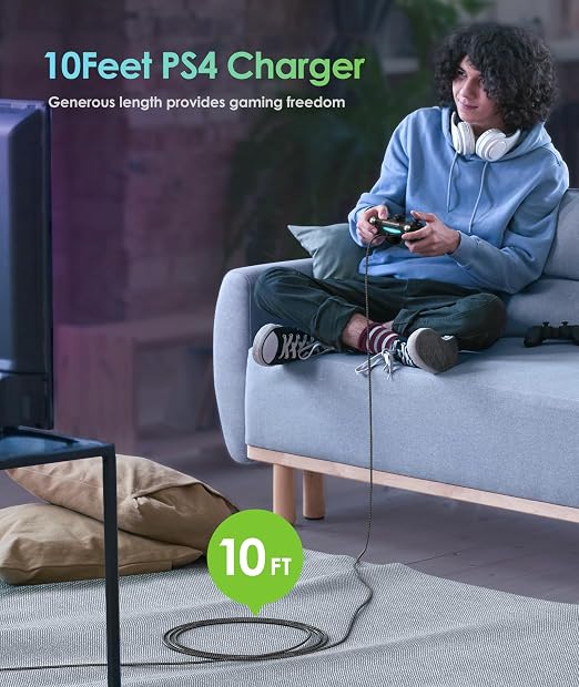 6amLifestyle PS4 Charger Cable for Controller, 2 Pack 10ft Micro USB Cord, 480Mbps Transfer Speed, Charger for PS4, PS4 Slim/Pro, Xbox One S/X/Elite Controller, Android Phone, Black+Red - Image 2