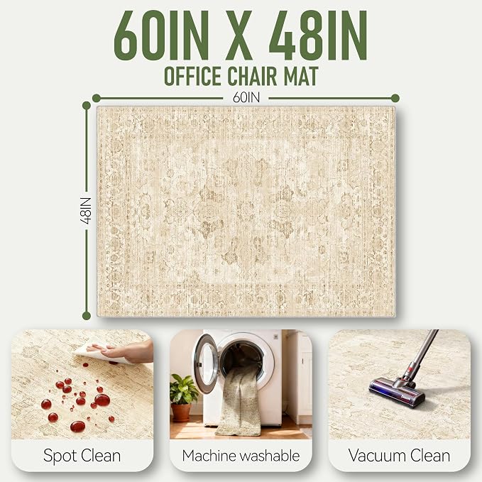 Office Chair Mat for Hardwood Floor, 48"x60" Desk Chair Mat for Home Office, Anti-Slip Under Desk Mat Rug for Rolling Chair,Floor Protector Washable Rug for Gaming Chairs-Beige - Image 5