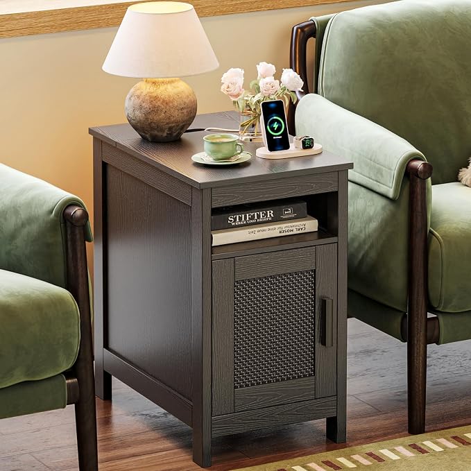Huuger Narrow Night Stand, End Table with Charging Station, USB-C Port by Huuger