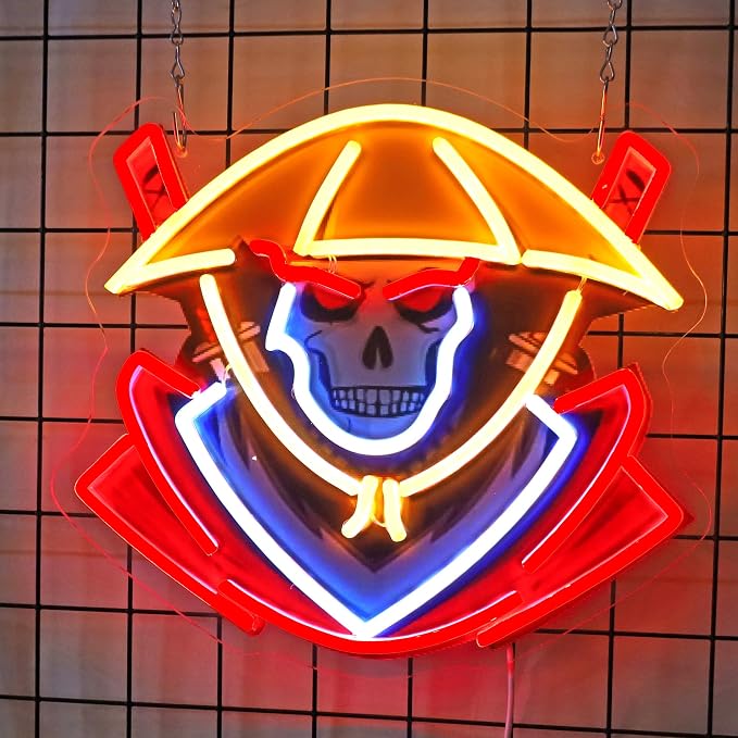 Samurai Skull Led Neon Sign Light Neon Sign Led Light Up Sign Pop Art With UV Printed background Room Wall Decor Man Gaming Room, Kids Room, Bar Decoration, Birthday Party Gifts by sikooruledneonsign
