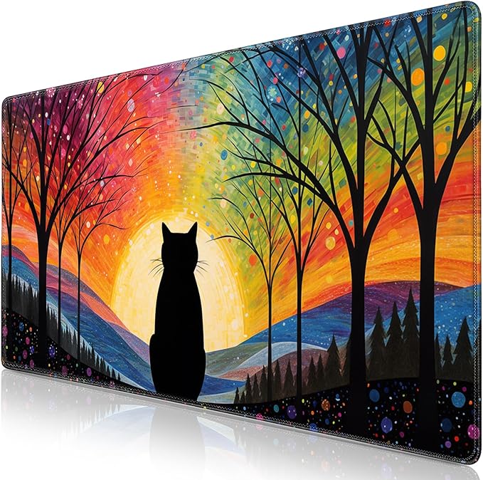 Canjoy Gaming Mouse Pad, 31.5x15.7in Anime Kawaii Large Mouse Pads for Desk | Cute Black Cats Desk Mat for Keyboard and Mouse Computer Big Full Size Desk Pad with Non-Slip Rubber Base and Stitched Edge by Canjoy