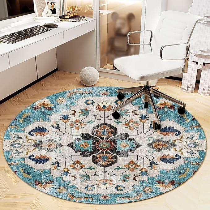 Office Chair Mat for Hardwood Floor, Vintage Computer Gaming Rolling Low Pile Carpet Floor Chair Mat, Anti-Slip Backing Round Desk Rug Floor Mat for Home by Heavyoff