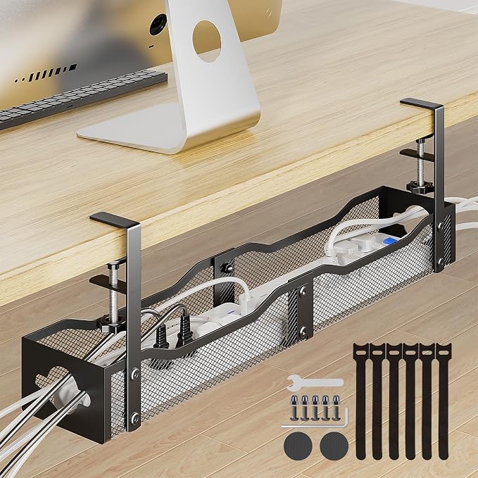 DELAMU 25'' Upgraded No Drilling Under Desk Cable Management Tray, Black - Image 8