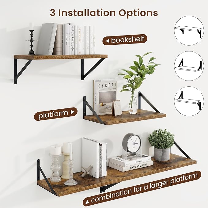 Axeman Deep Floating Shelves, 18'' x 10'' Brown Wall Shelves Set of 2 - Image 4