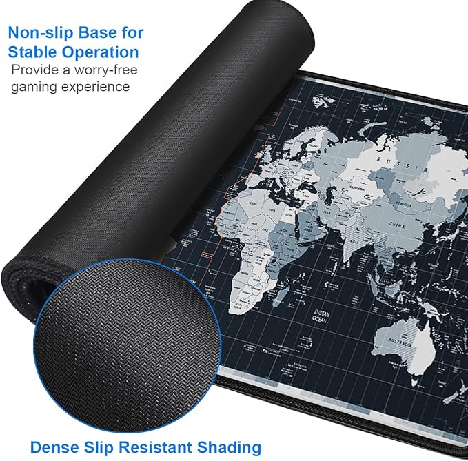 Large Gaming Mouse Pad with Stitched Edges, 31.5x15.7 in Extended Computer Keyboard Mouse Mat, Water Resist Non-Slip Mousepad Rubber Base Long XXL Desk Mousepad for Work & Gaming, Home, Map - Image 4