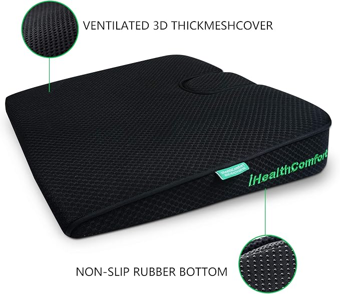 Wedge Seat Cushion Orthopedic Coccyx Tailbone Pain Relief Cushion, Memory Foam Ergonomic Wedge Pillow for Office Chair, Driving, Wheelchair, Gaming Non-Slip Bottom with Portable Handle - Image 4