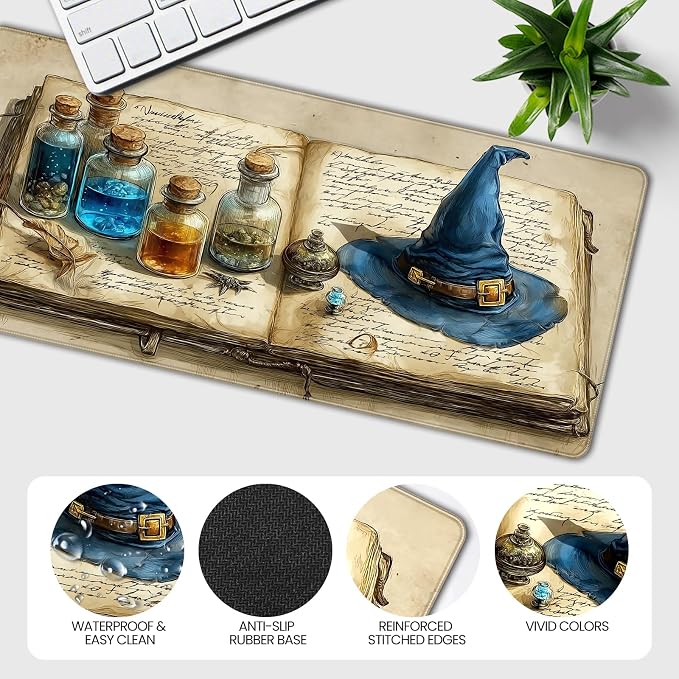 Large Gaming Mouse Pad, Wizard Spellbook Design, 35.4 x 15.7 Inches, Extended Desk Mat - Image 5