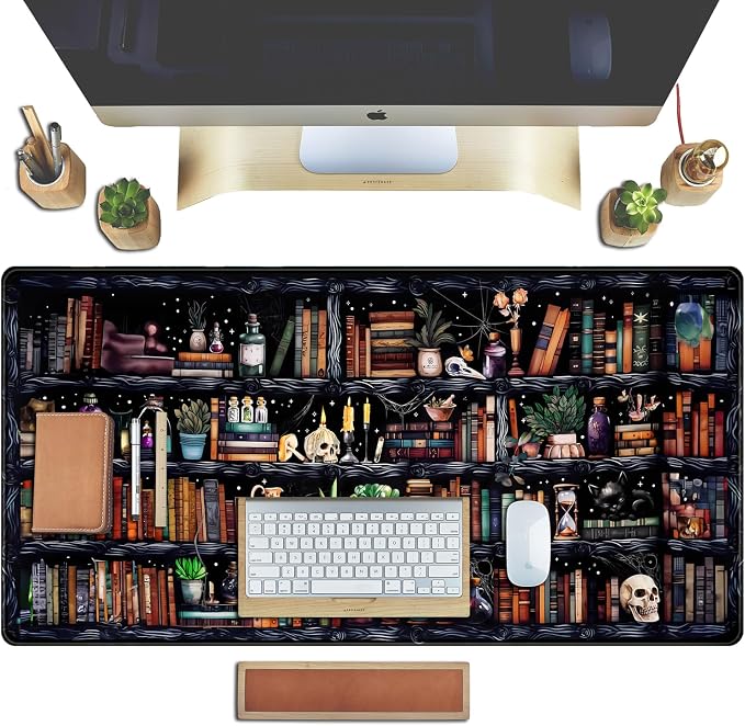 Desk Mat Forest Library Book Mouse Pad Big Desk Pad XXL Extended Gaming Large Mouse Pad for Desk Rubber Base Mousepad with Stitched Edges, Keyboard Mouse Mat for Work Game Office Home 31.5x15.7 in - Image 4