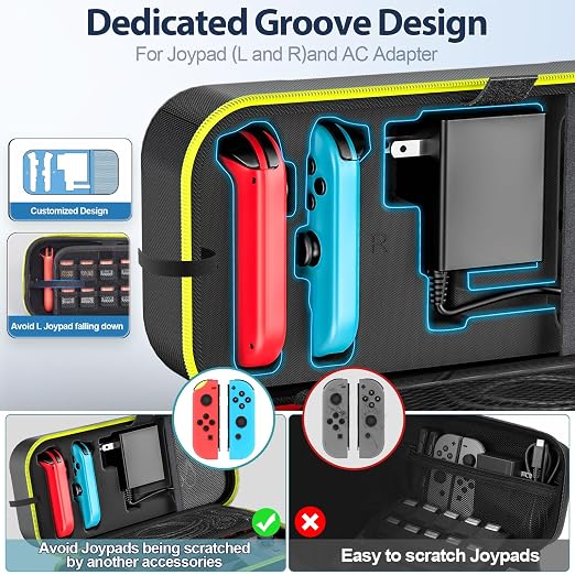 OIVO Switch OLED Carrying Case Compatible with Nintendo Switch & OLED, Portable Switch Travel Carry Case Fit for Joy-Con and Adapter, Hard Shell Protective Switch Pouch Bag with 20 Games, Yellow - Image 2