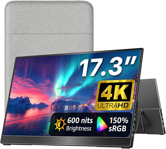 kksmart Portable Monitor for Laptop MacBook Surface PC Xbox PS5, Travel Monitor Second Screen for Laptop, HDMI USB-C VESA Compatible Built-in Speaker, 17.3 by Unknown