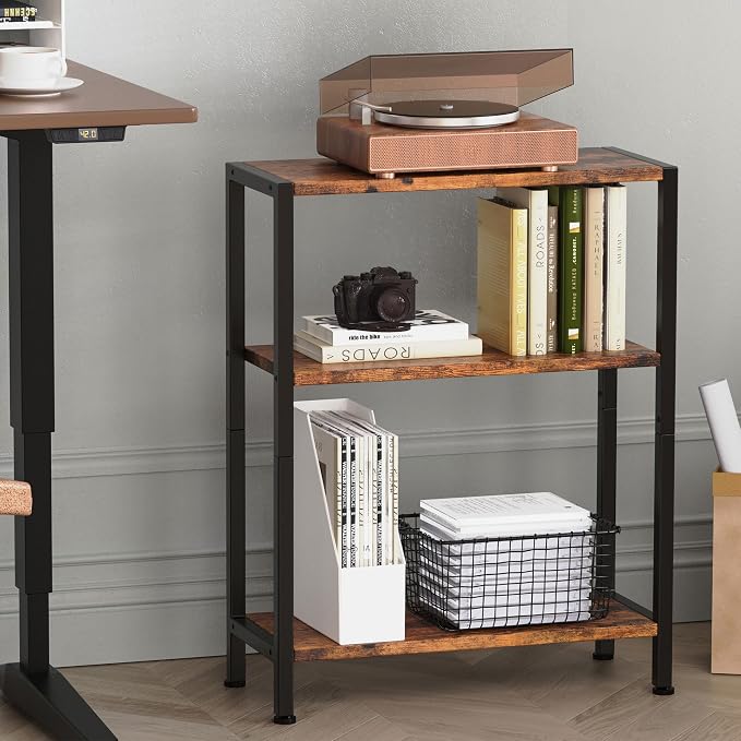 3-Tier Side Table, Small End Table, Sofa Side Table for Narrow Spaces, Slim End Table, Nightstand Table, for Living Room Bedroom Office, Rustic Brown - Image 5