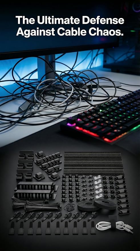314 Piece Cord Organizer & Cable Management Set, All in One Desk and TV Cable Management Kit with Clips, Sleeves, Ties, Mounts for Home Office Perfect Tech Organizer Scissors & Travel Case Included - Image 7