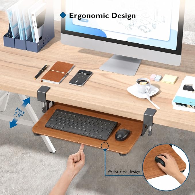BONTEC Under Desk Keyboard Tray, Pull-Out Keyboard & Mouse Platform - Image 3