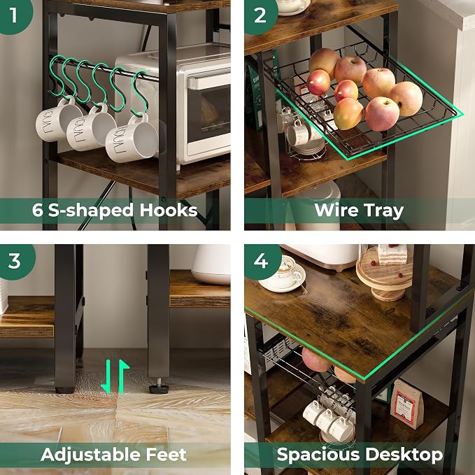 SUPERJARE Bakers Rack with Power Outlet, 35.4 Inches Coffee Bar with Basket - Image 7